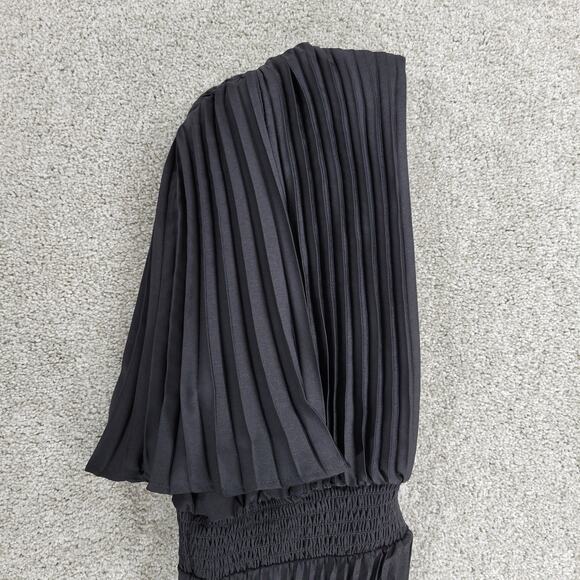 Express Pleated‎ Dress Womens S Black Silky Satin Puffy Sleeve Smock Waist Flowy - Picture 8 of 16